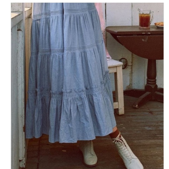 The GREAT. Nightingale Midi Dress in Light Chambray Blue Small - Picture 2 of 11